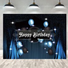 Happy Birthday Party Backdrop Blue Black Starry Curtain Photography Background
