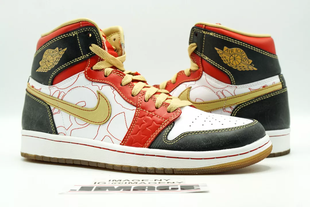 AIR JORDAN 1 RETRO HIGH USED SIZE 7 XQ XI QING SHANGHAI GOLD RED 555088 040