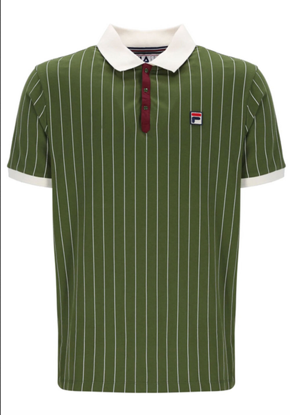 Polo Fila vintage BB1 classica vintage a righe logo F verde erba cipollina vino
