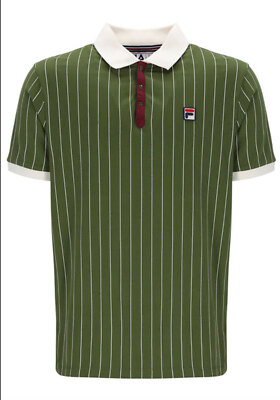 Fila Vintage BB1 Classic Vintage Striped Polo T Shirt F Logo Green Chive Wine