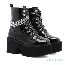 Women's Platform High Block Heel Ankel Boots Chain Knight Shoes Punk Gothic 2025
