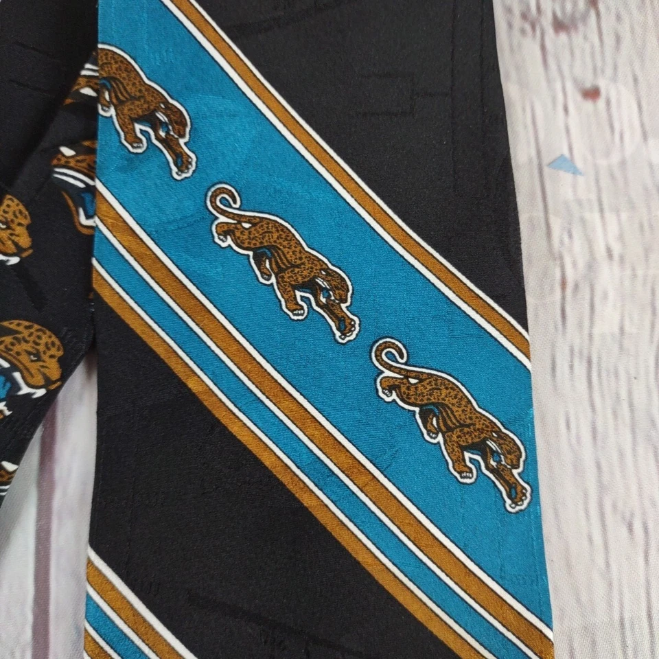 Jacksonville Jaguars Men's Silk Necktie NFL Classic 56" Striped Charcoal Teal - Image 3 of 4