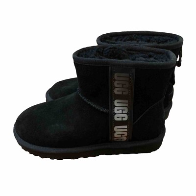 Black UGG Classic Mini Side Logo II Suede Comfortable Pull On Boots Size 7