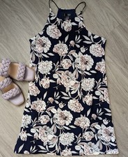 Womens Aqua Bloomingdales Trapeze Swing Floral Cocktail Dress Sz M