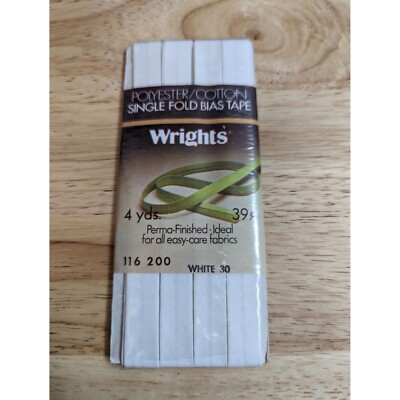 VTG Wrights 4 YDS Kodel Poly/Cotton Single Fold Bias Tape White 30 116 200