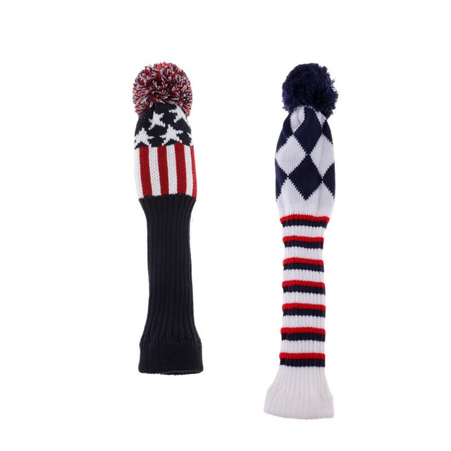 2Pcs Golf Driver Head Covers Fairway Headcover Golf Pom Pom Red and