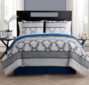 Queen Or King Size Comforter Set Blue Grey Bedding Bedspread