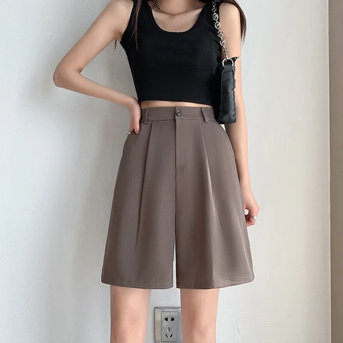 Dama Traje Informal Pantalones Cortos Rectos Pierna Ancha Culotte Suelto Cintura Alta Oficina Verano - Imagen 19 de 29