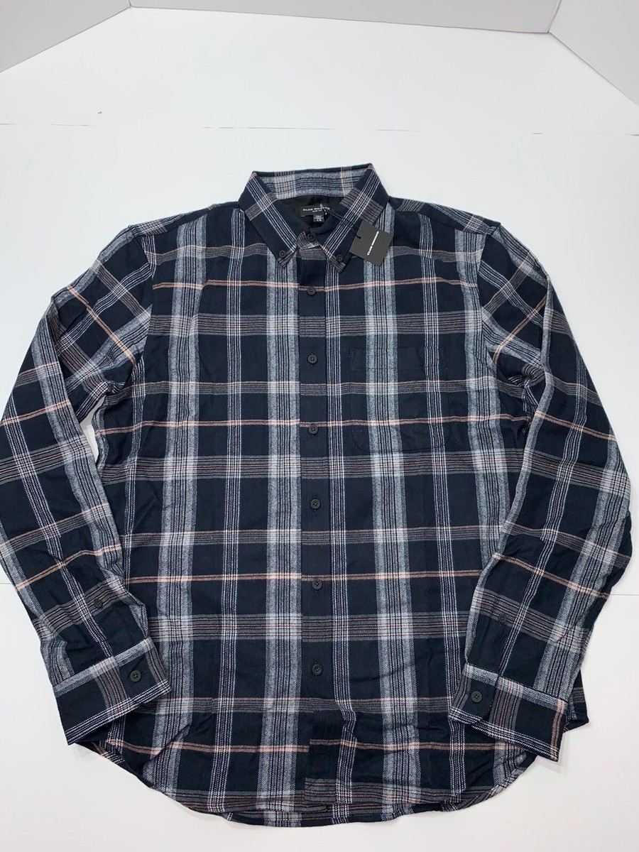 Authentic Club Monaco Plaid Check Cotton Flannel Shirt Blue Navy