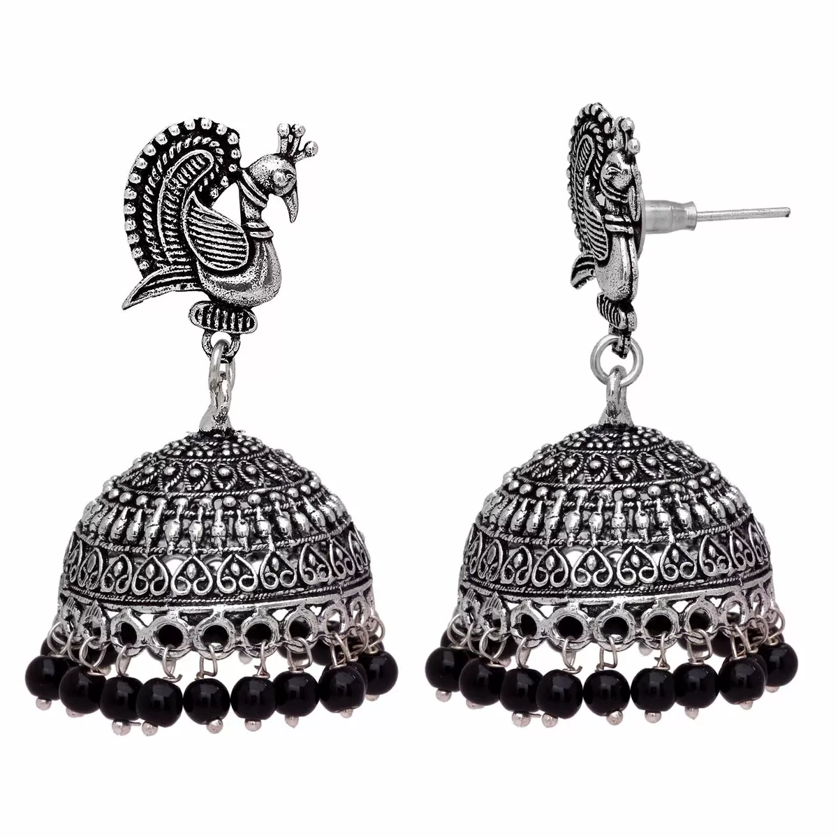 Silver Tone Black Jhumka Earrings For Women Light weight Jewelry