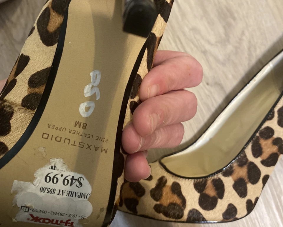 Zapatos de salón Max Studio para mujer talla 8 de cuero fino con estampado de leopardo zapatos tacones piel de vaca Foto 3 de 4