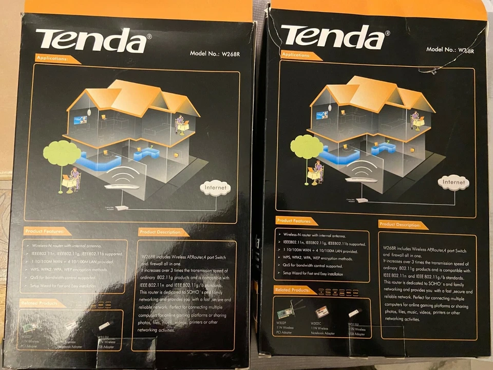 Tenda W268R 150 Mbps 4-Port 10/100 Wireless N Router NEW 2 RETAIL PACKS - Image 2 of 4