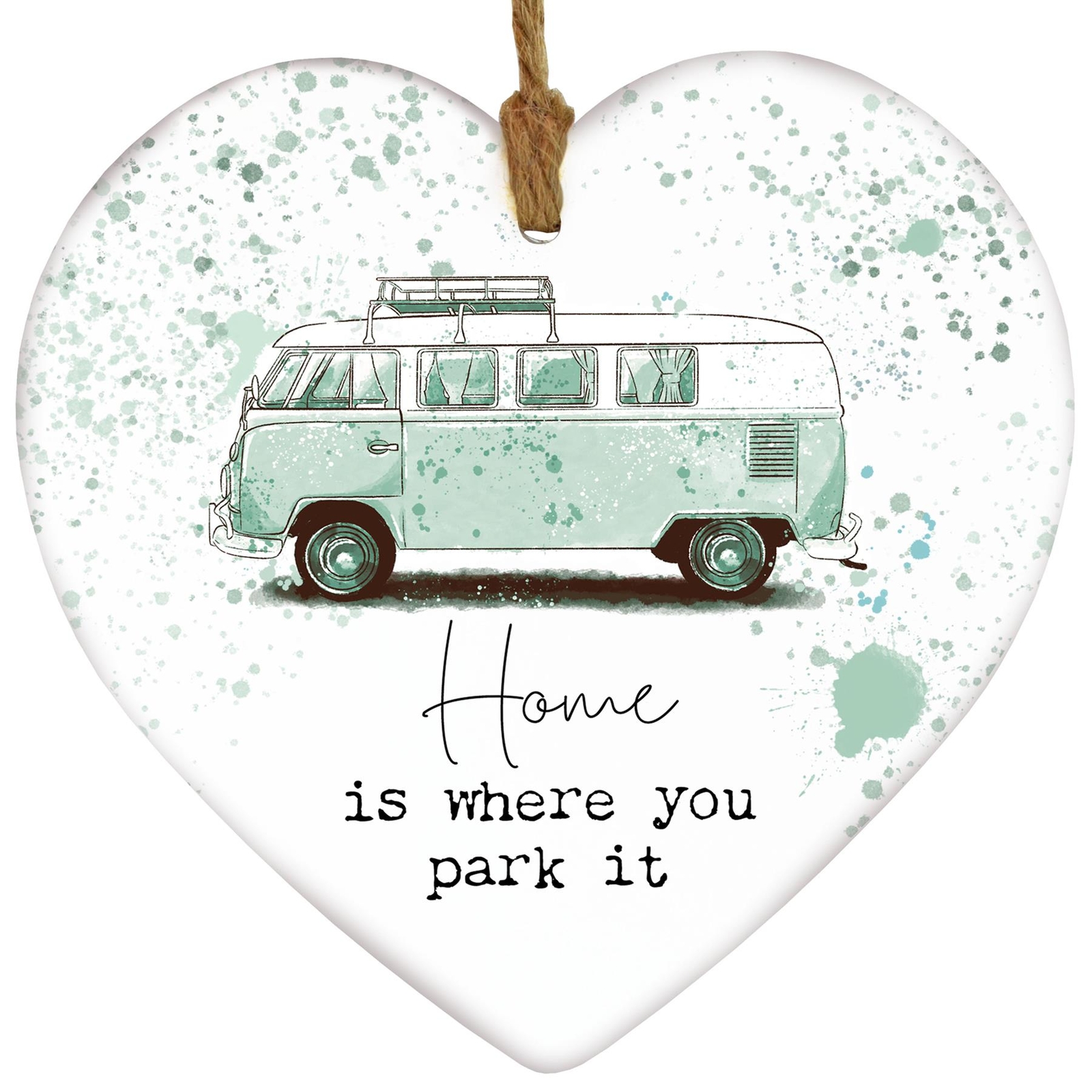 Home Is Where You Park It Green Watercolour Campervan Heart Ceramic Plaque