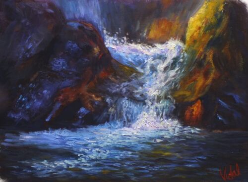Original Landscape Oil Painting lower chasm waterfall by Vidal - Picture 1 of 1