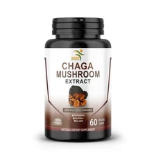 Chaga Mushroom Pills 30% Polysaccharides Extract (Inonotus Obliquus) 60 Veg Caps
