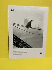 Postcard b&w Man on highwire cityscape RPPC Martha Grimes Quote