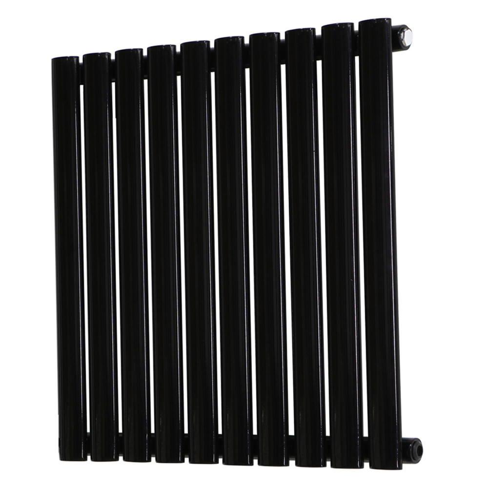 Horizontal Designer Radiator Oval Flat Panel Single Black 600x591mm