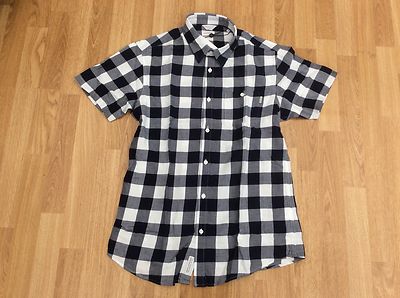 MENS JACK AND JONES SHORT SLEEVE COTTON CHECK SHIRT EDWIN NAVY BLUE SIZE M