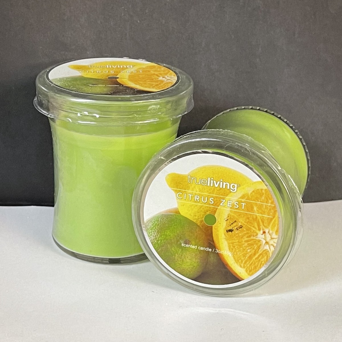CITRUS ZEST Candles 2 x trueliving 3 oz Hourglass Jar Candles true