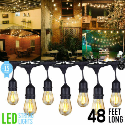 48 ft LED Outdoor Waterproof 15 Bulbs Commercial Grade Patio Globe String Lights