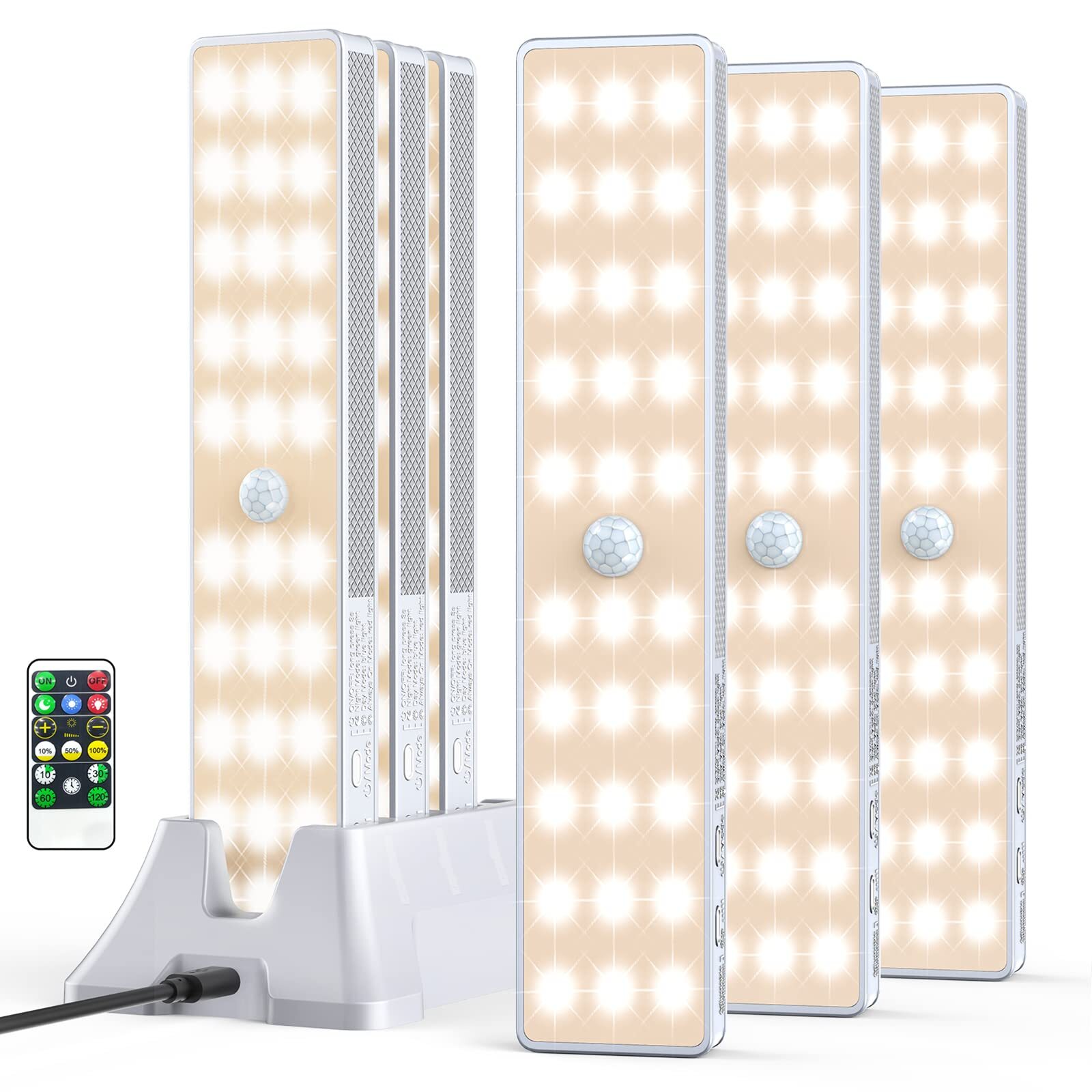 LED Closet Light with Charging Station, 6 Pcs 30LEDs Rechargeable Motion Sens...
