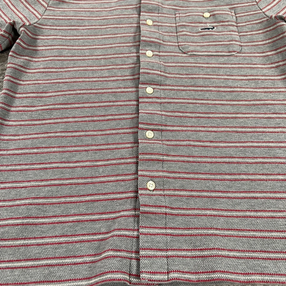 Винтажная мужская рубашка с крокодилом средний размер M серая красная в полоску вязаная 80-е 90-е Япония - Изображение 4 из 4