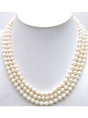 "Collar redondo natural AA blanco perla 7-8 mm para mujer joyería 3 hebras 17" - Imagen 8 de 11
