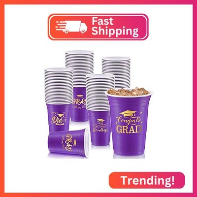 Yinder 48 Pcs Disposable Graduation Party Plastic Cups, 16 oz Graduations Decora