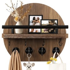 Key Holder Wall Mounted Rustic Wooden Key Rack Circular Storage Organizer Hanger