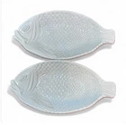 2 McCoy Islander Blue White Fish Platter USA Pottery Beach Seashore Sea Ocean
