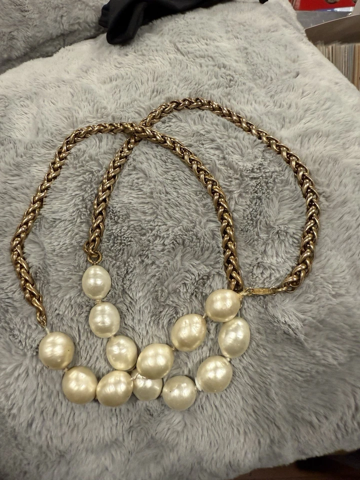 Подлинный 1983 Chanel жемчуг и золотая цепочка ожерелье Sautoir - Изображение 2 из 4