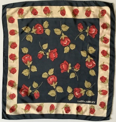 D3A handgenäht Rosen Design 20 Zoll Vintage Seide Bandana Schal von Laura Ashley 