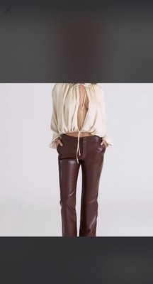 HOUSE OF CB 'Adara' Chocolate Vegan Leather Trousers/Size L-US 8-10/CA4461