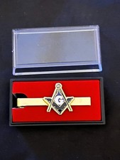 Corbata Masónica Azul Recortada Cuadrada Brújula Maestro Masón Corbata Color Dorado ¡NUEVA!