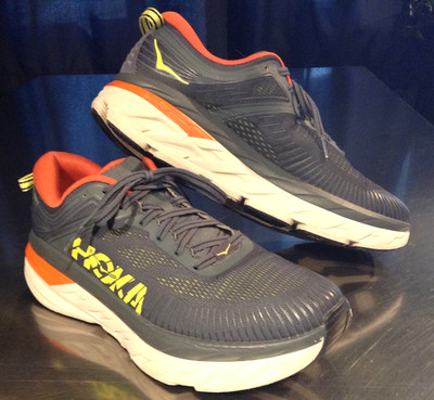 Hoka One One Bondi 7 Mens 11 Gray Running Shoes Turbulence Chilli 1110518 VGC