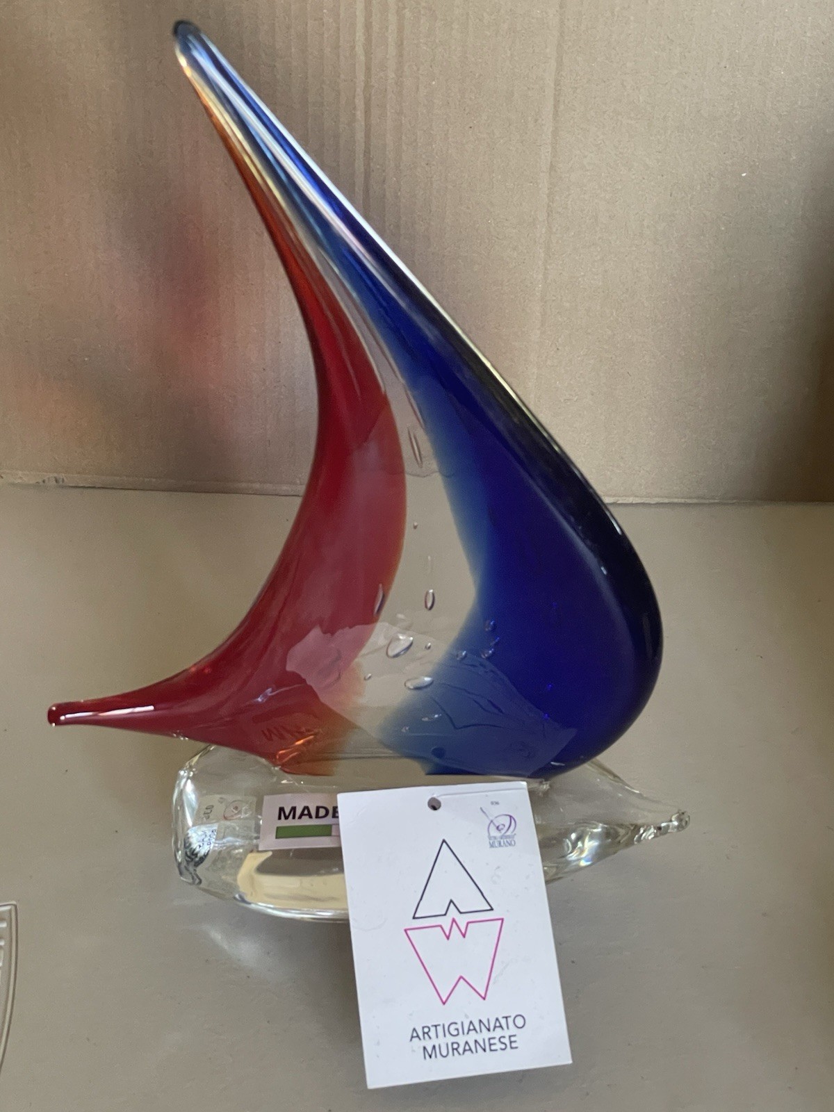 ARTIGIONATO MURANESE MURANO ART GLASS SAILBOAT IN MULTI 13” SIGNED 
