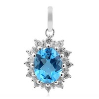Cavill Marambaia Topas AnhäNger Silber 925 Rhodiniert Zirkon Oval 2,7Ct Blau