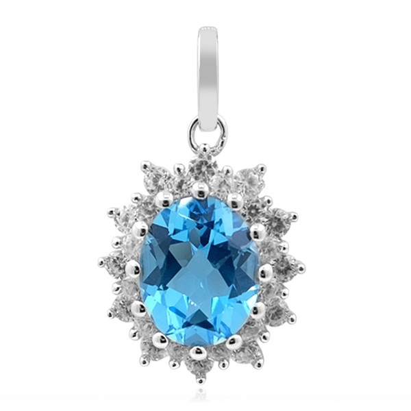 Cavill Marambaia Topas AnhäNger Silber 925 Rhodiniert Zirkon Oval 2,7Ct Blau-image