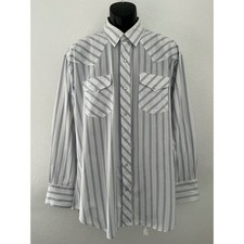 Ruddock Shirts Mens XL Blue White Striped Western Pearl Snap Shirt Made in USA