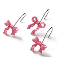 12PCS Cute Bow Shower Curtain Hooks, Pink Bowknot Decorative Shower Curtain R...