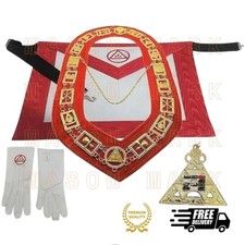 Masonic Royal Arch Apron Chain Collar with Jewel and Gloves Deluxe Regalia Set