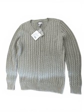 Eddie Bauer Women s Gray Cable-Knit V-Neck Pullover Sweater Long Sleeve M