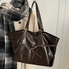 Women Vintage Tote Bag Large Capacity PU Canvas Handbags Fashion Notebook Bag