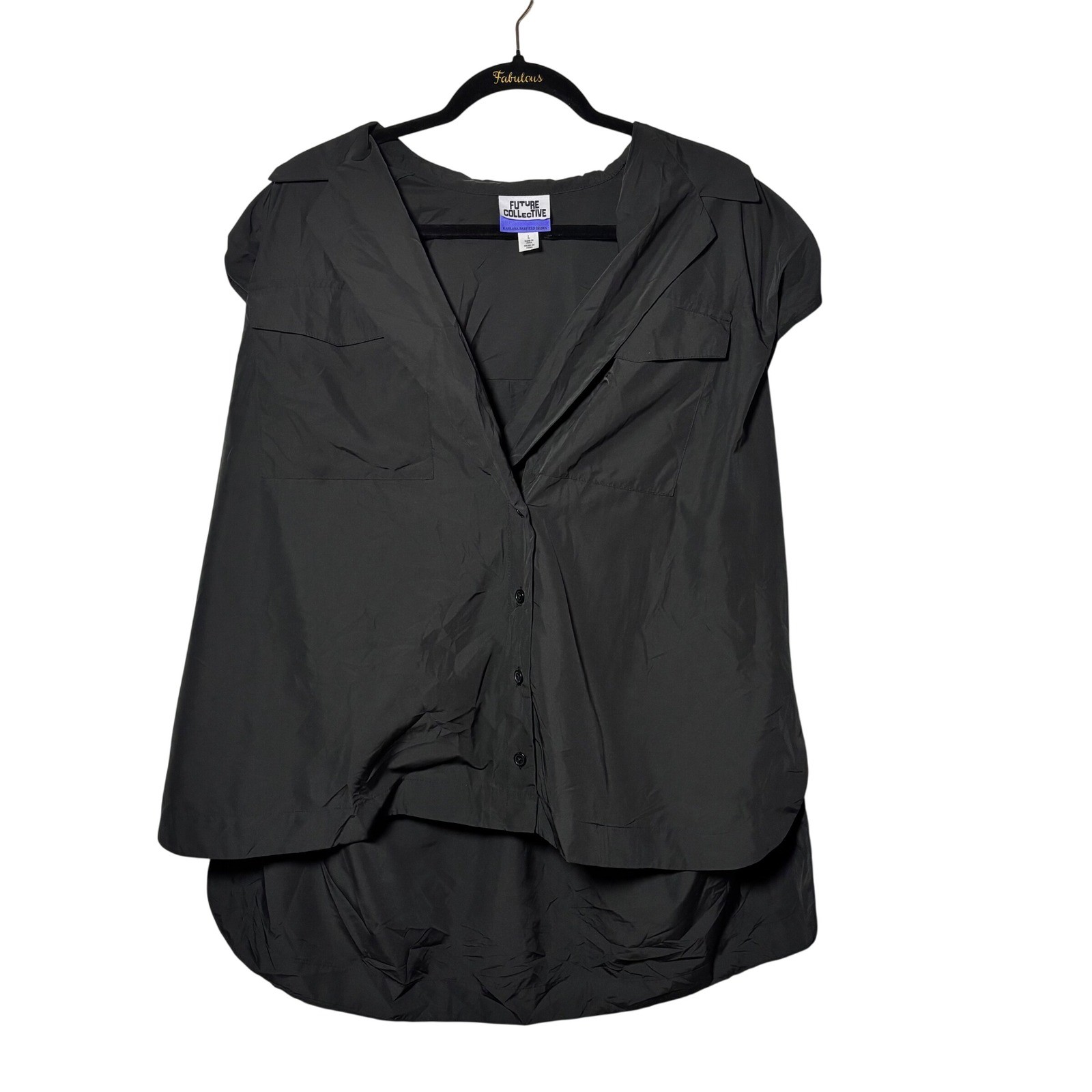 Future Collective Kahlana Barfield Sz L Black Button Collared Oversized Utility