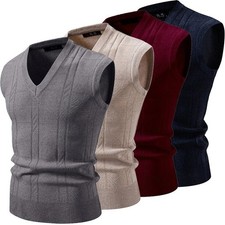 Men  s V-Neck Knitted Vest Sleeveless Pullover Sweater Casual Streetwear New 