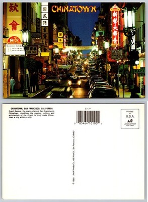 Vintage 1988 Chinatown San Francisco Grant Ave Neon Night Scene Postcard