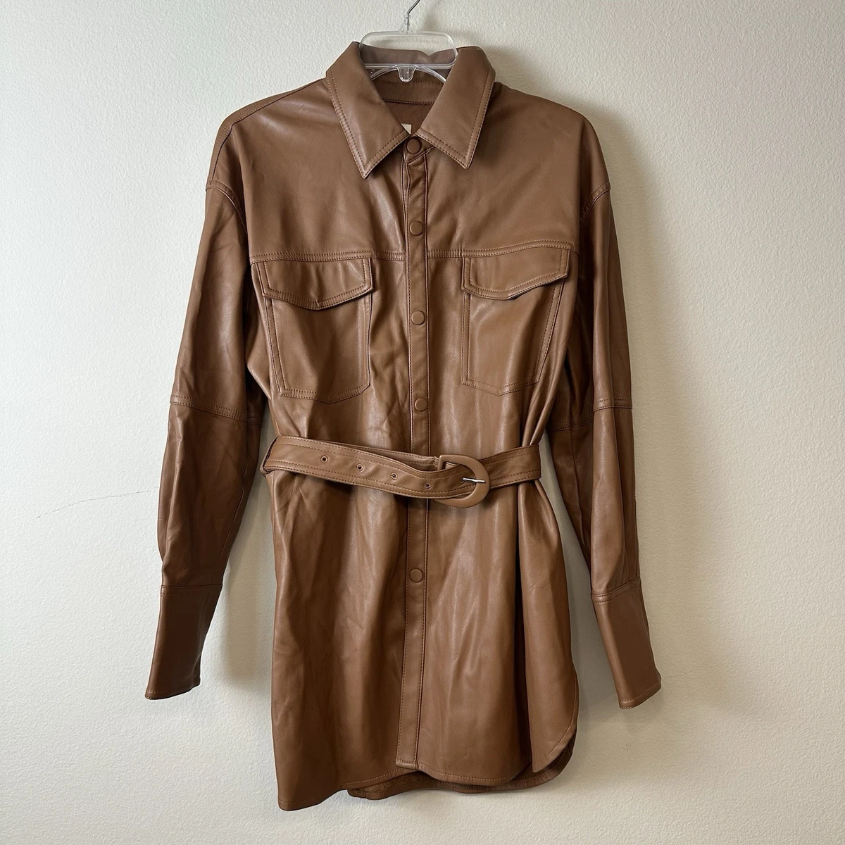 Zara Brown Leather Trench Coat New NWT Zara Faux Leather Lucia Mini Dress  Medium Large 1937/