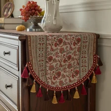 Luxury Printed Table Runner with Colorful Tassels Bohemia Style Linen Table R...