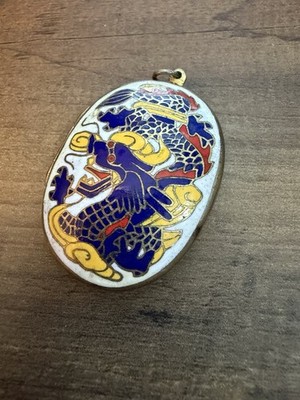 Vtg DRAGON  Cloisonné Pendant 60 s 70 s  No Chips Cracks 1 3/4 