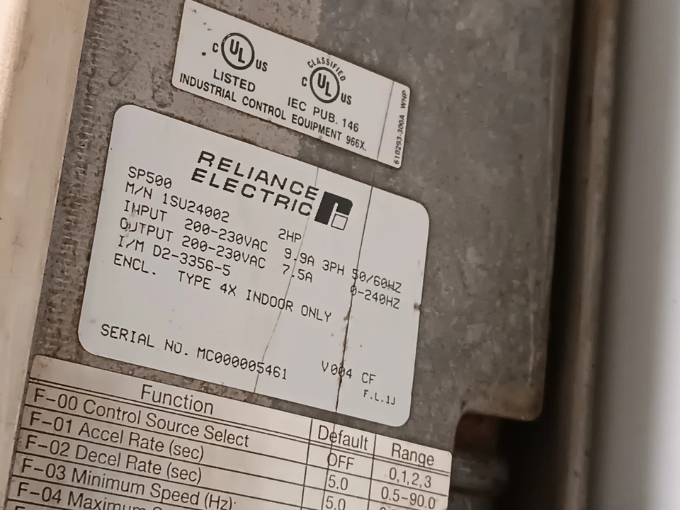 Reliance SP500 1SU24002 AC VFD drive, 2HP, 200-230VAC, NEMA 4X, cracked cover - Image 4 of 4